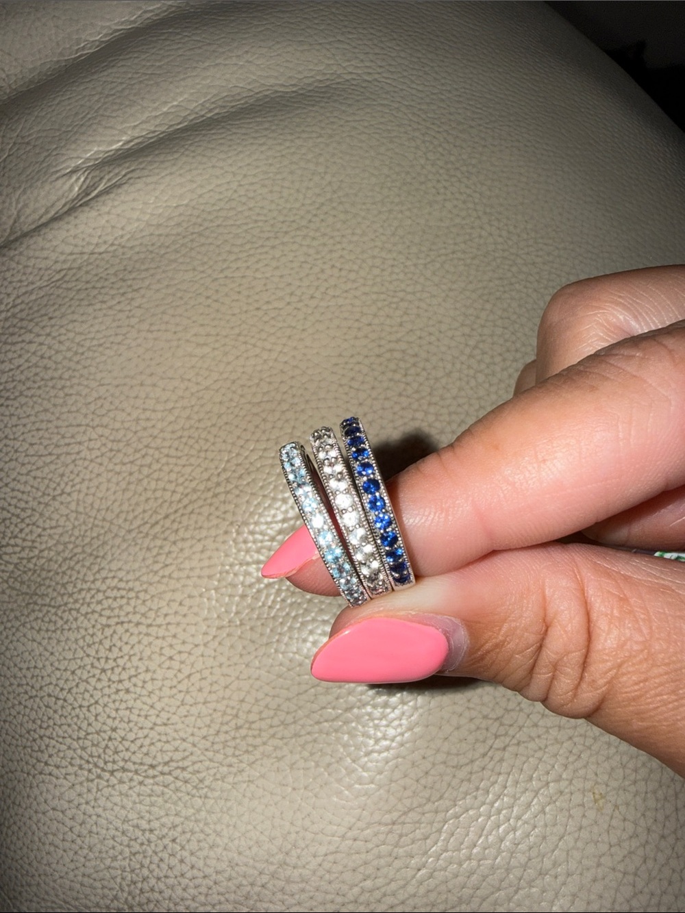 Zales Sterling Silver Triple Row Stackable Rings - Blue, White, Aqua